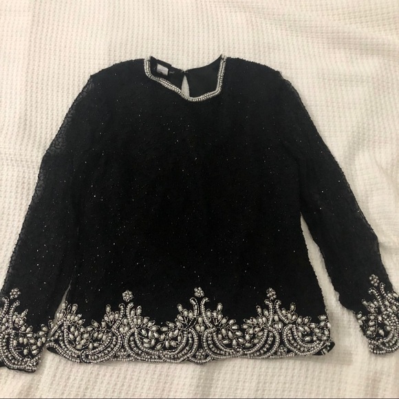 Vintage fully beaded silk top - Picture 2 of 5